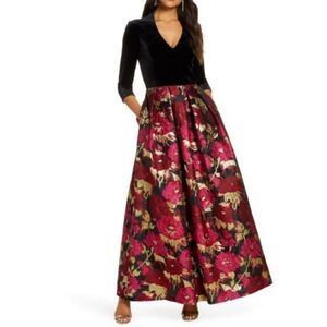 Eliza J Women's Velvet Bodice Jacquard Ballgown Skirt Dress